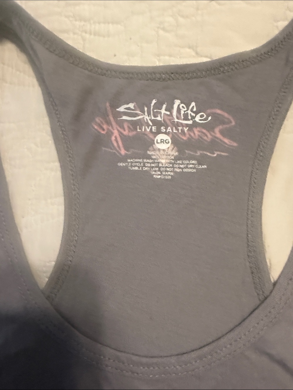 Salt Life Gray Racerback Tank with Pink Script and Cream Shell - Picture 2 of 2